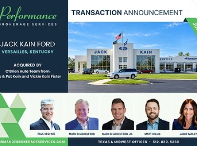 Performance Brokerage Services Advises on the Sale of Jack Kain Ford in Versailles, Kentucky, from Bob Kain, Vickie Kain Fister, and Pat Kain to O'Brien Auto Team